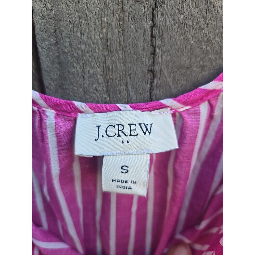 J CREW Dress Cover Up Beach Pink Cotton Gingham Stripe Tiered Ruffle Size S - Picture 2 of 6